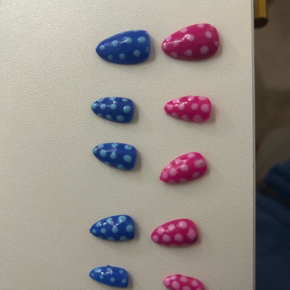 Blue and Pink Polka Dot Nail Set